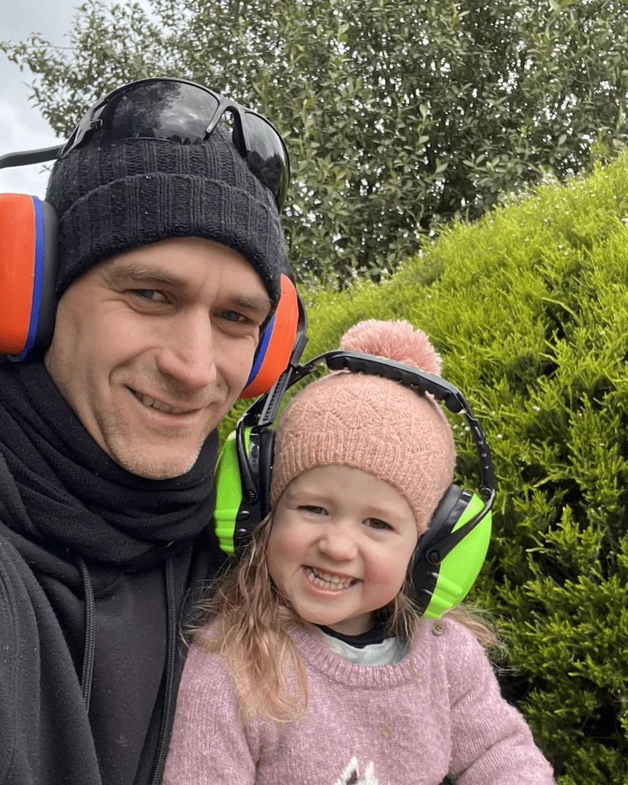 Stan Krejnus, owner of Stan The Man Cleaning, with his daughter on site in Melbourne's Eastern Suburbs